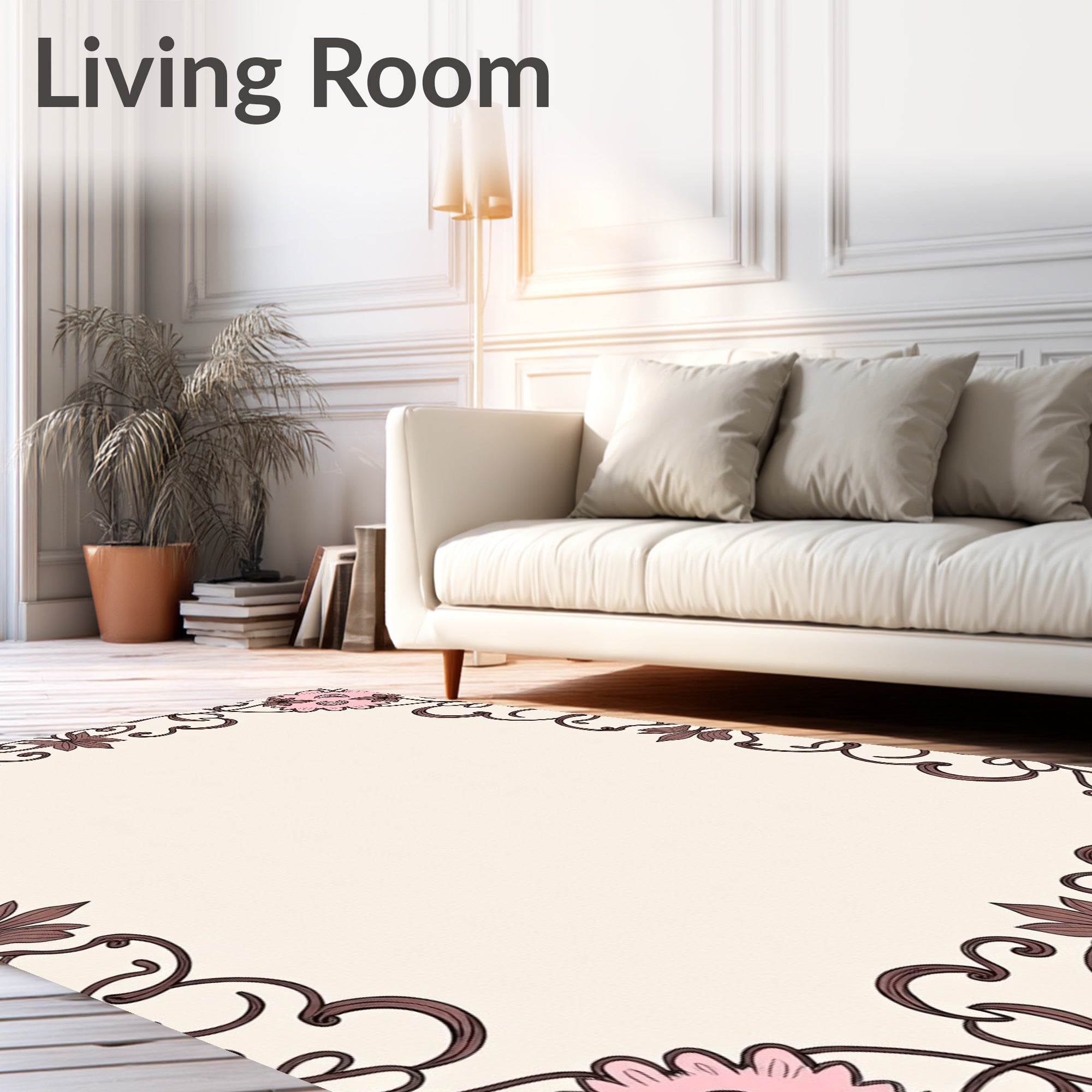 Pink Floral Swirls With Brown Accents Rug