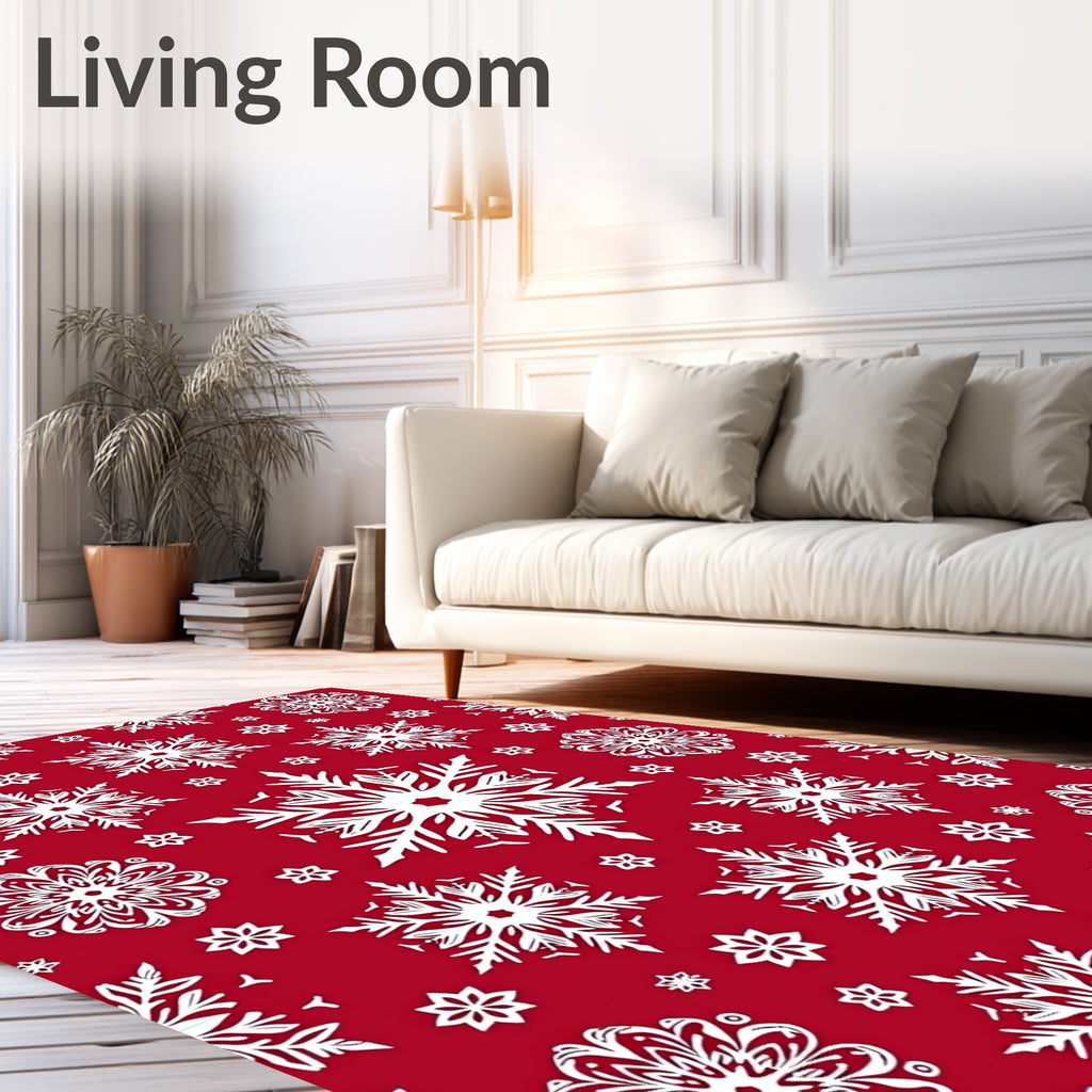 Red White Snowflake Pattern Rug