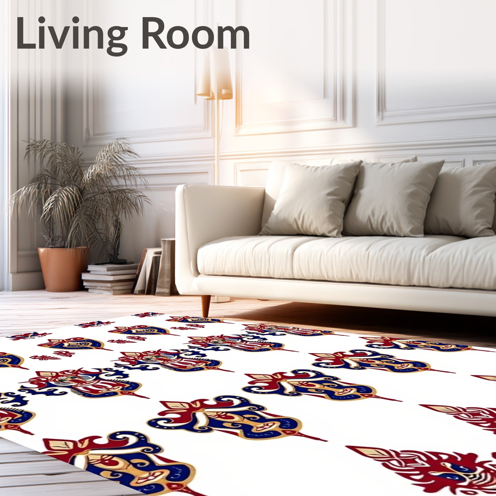 Regal Red Blue Gold Medallion Design Rug