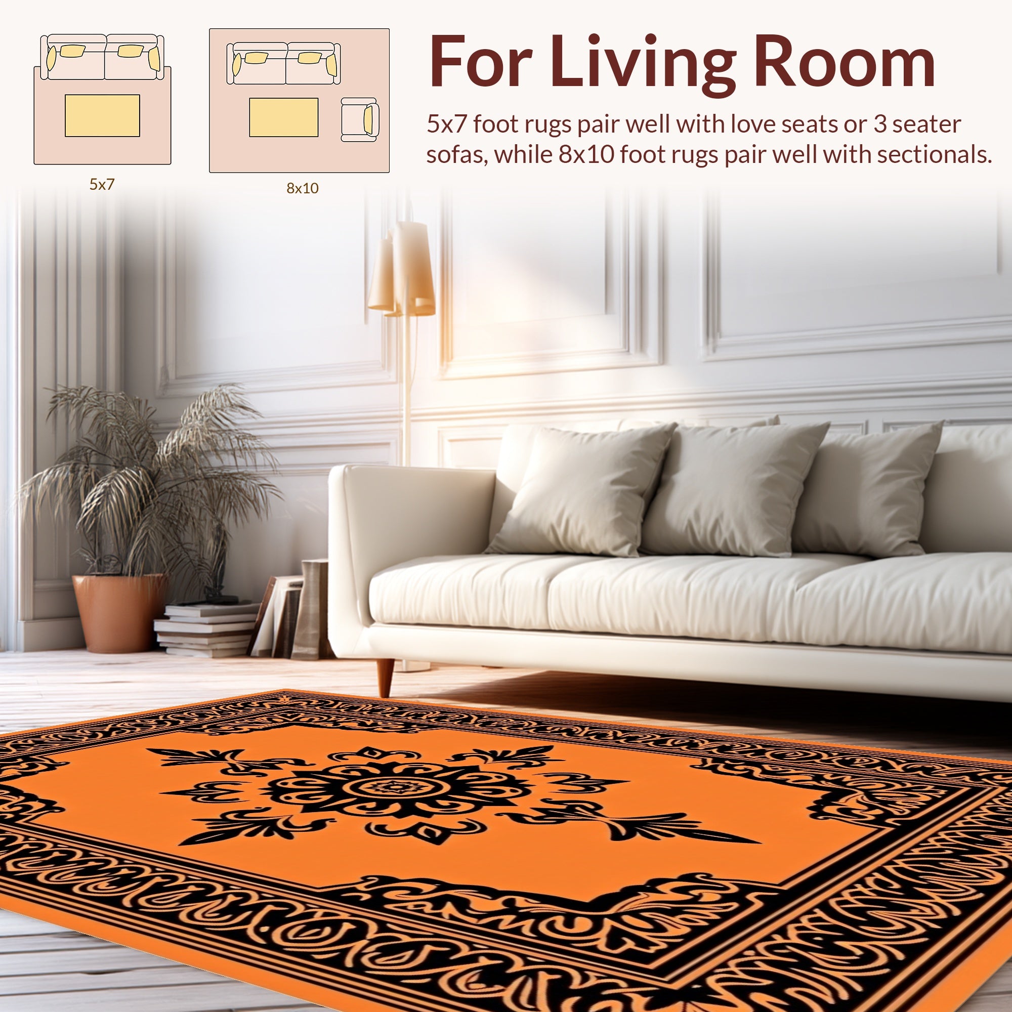 Intricate Floral Geometric Border Design Rug