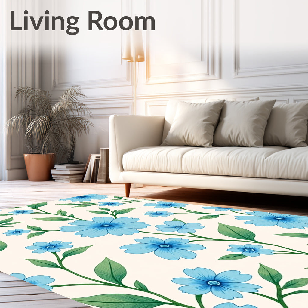 Blue Floral Vine Pattern Rug