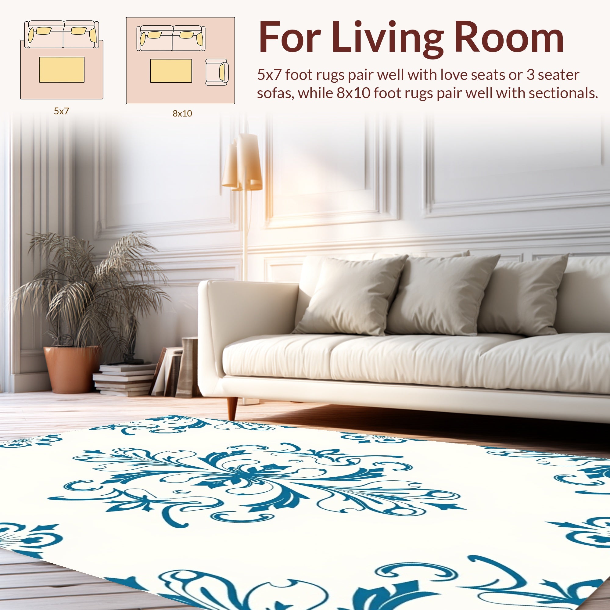 Classic Teal Floral Scrollwork Pattern Rug