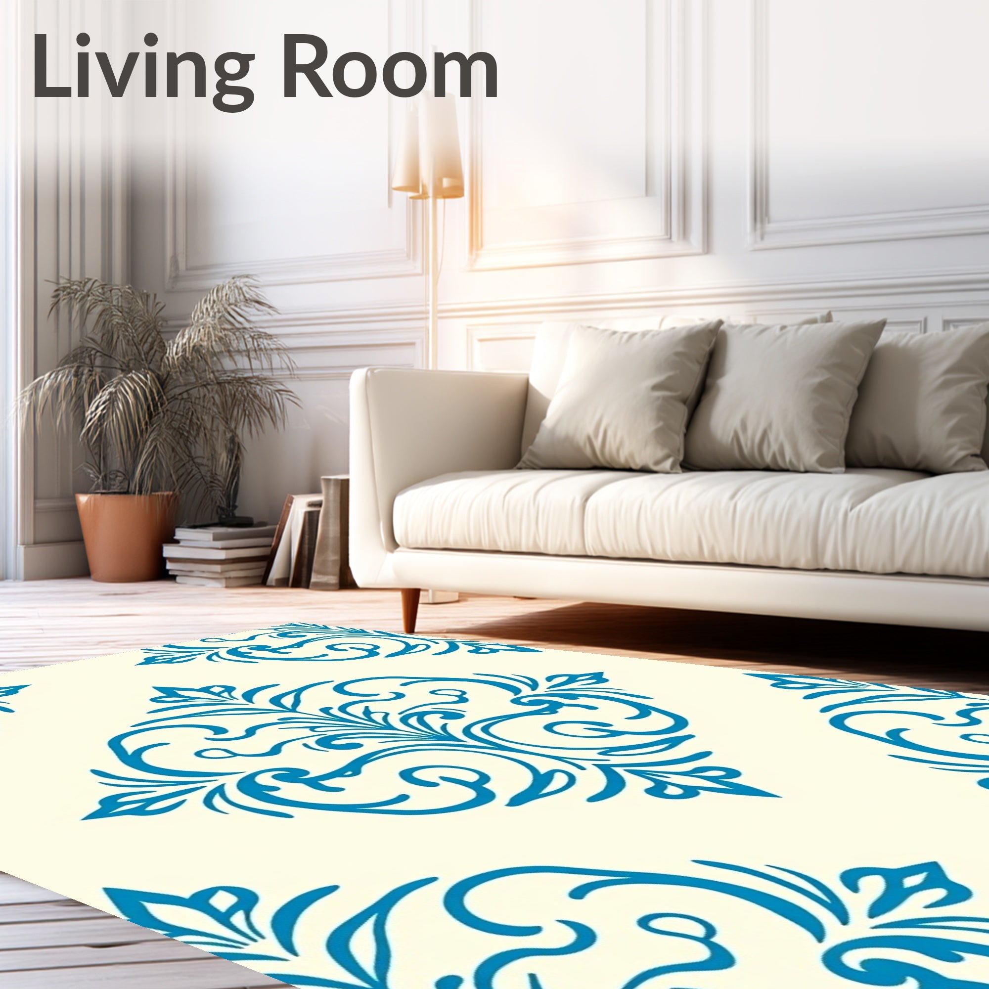 Classic Blue Floral Damask Pattern Rug