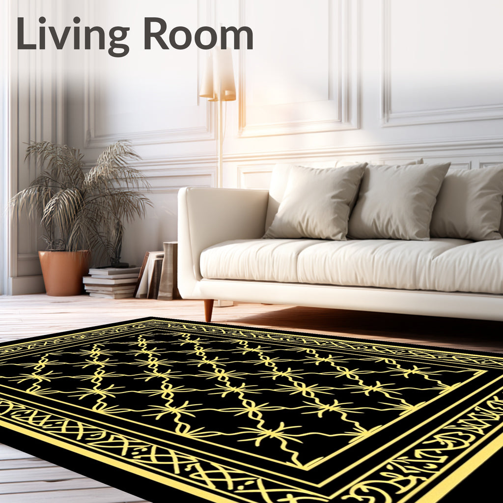 Golden Yellow Interlocking Star Border Rug