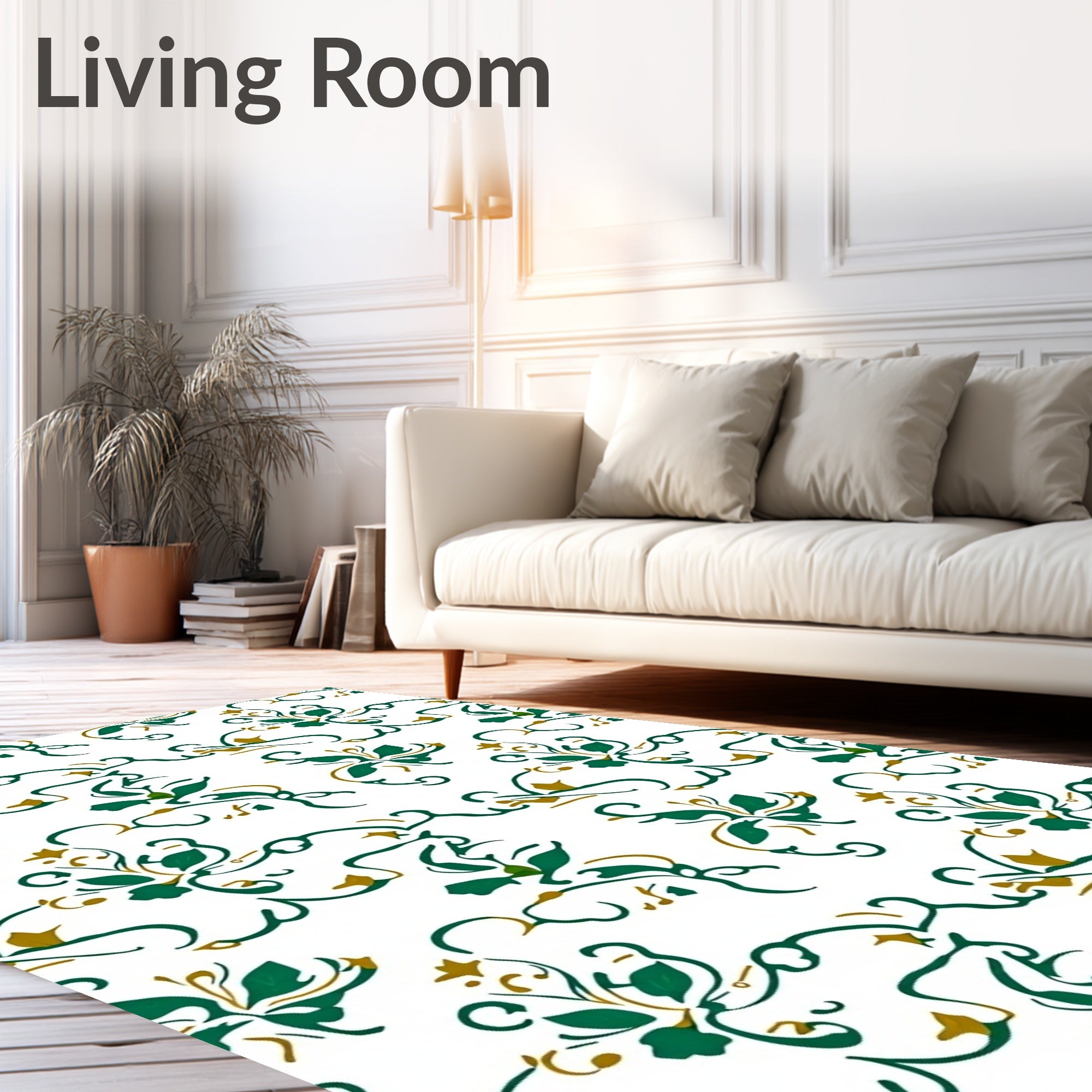 Emerald Green Floral Swirl Pattern Rug
