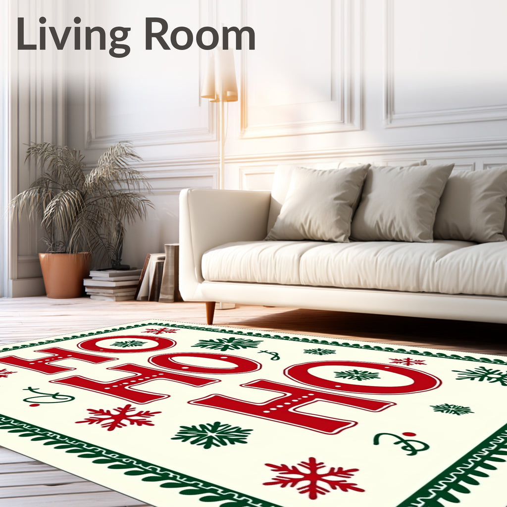 Festive Red Green Snowflake Ho Ho Ho Rug