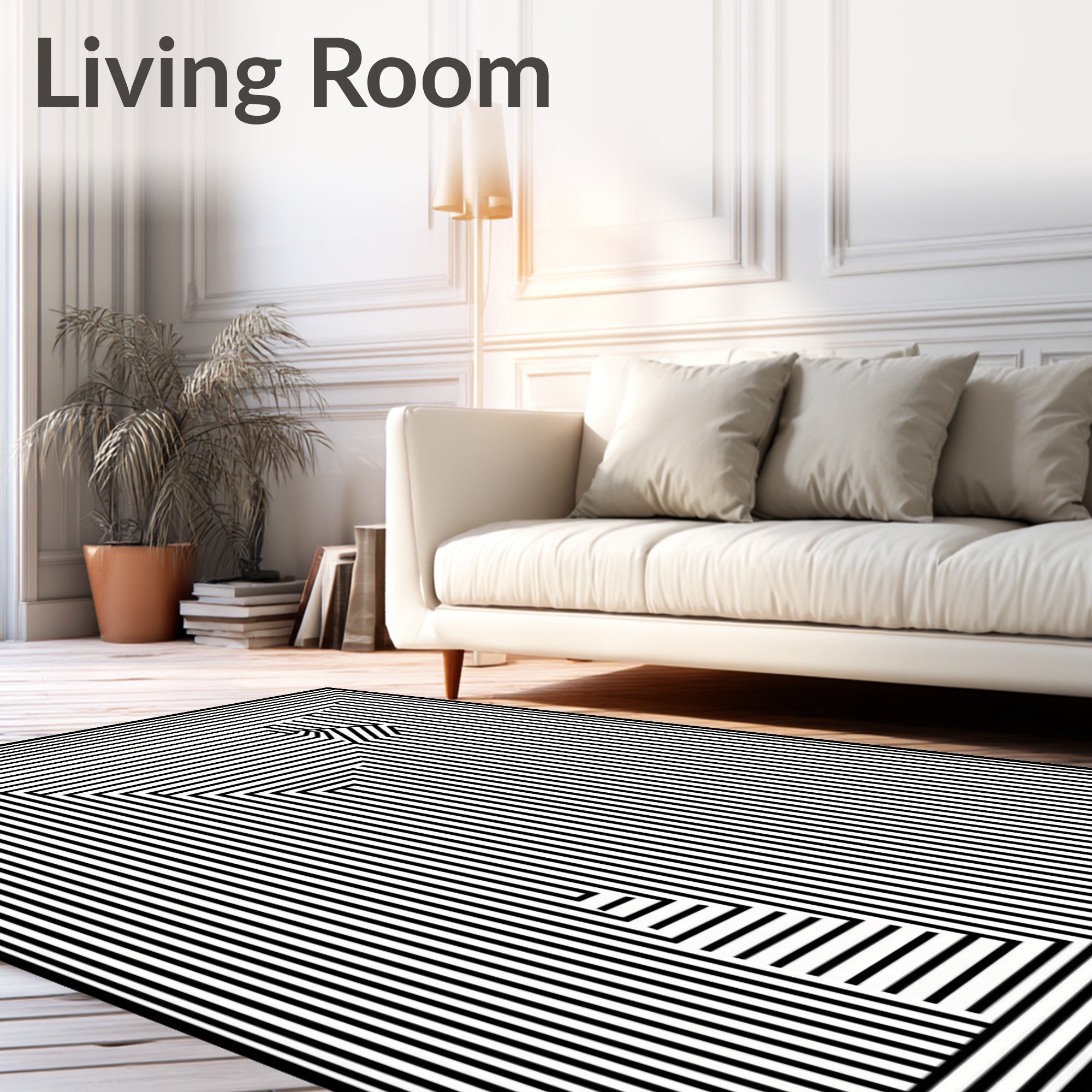 Abstract Black White Geometric Maze Rug