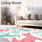 Cute Pink Teal Animals Pattern Design Rug