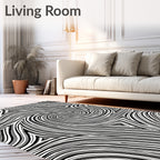 Dynamic Black White Swirl Pattern Rug