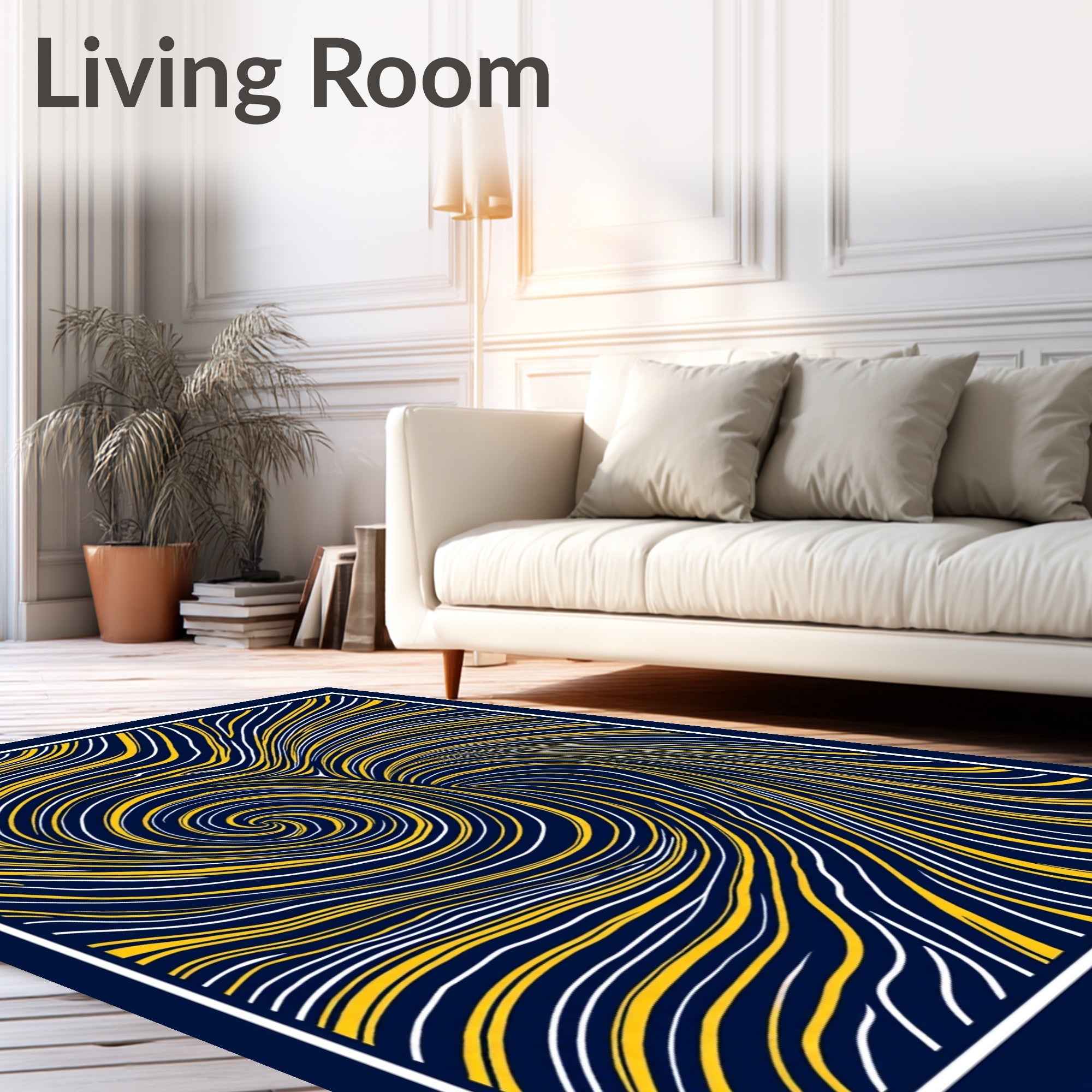 Swirling Blue Yellow White Abstract Pattern Rug
