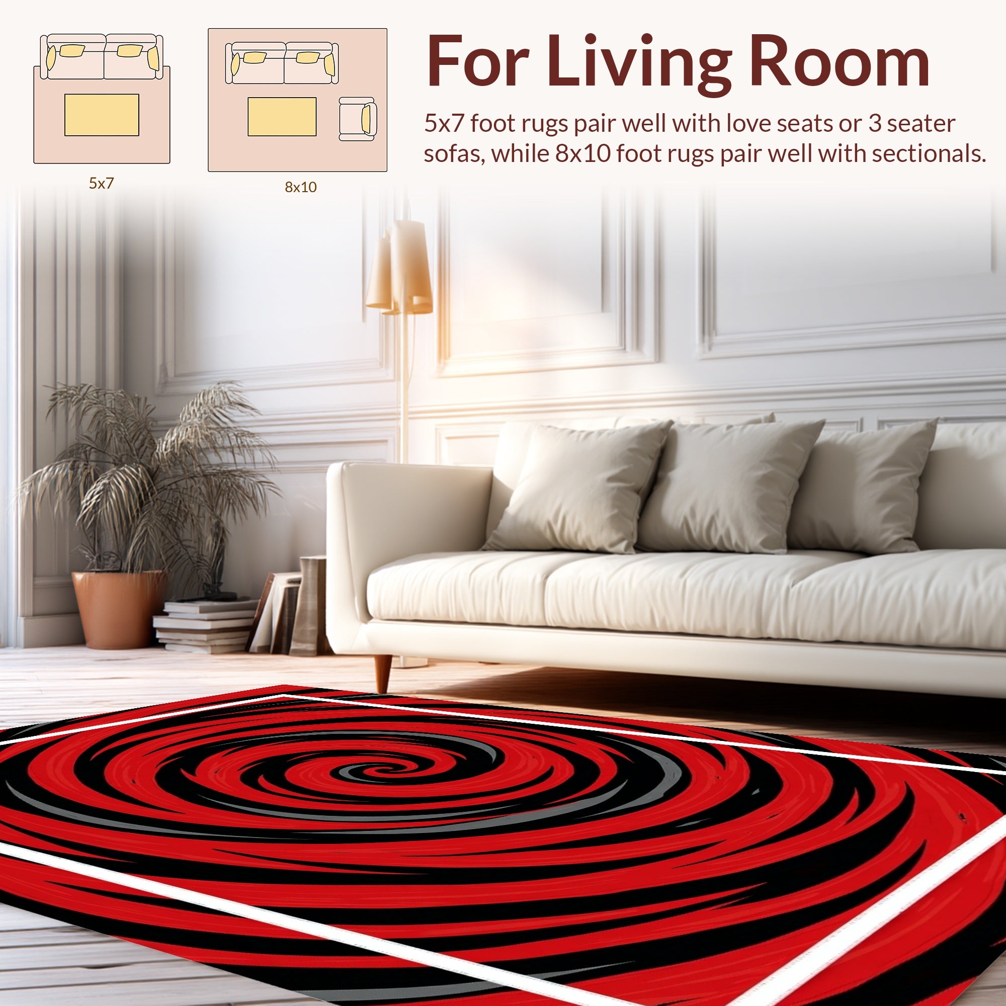 Bold Red Black Swirl Pattern Rug