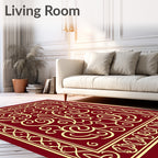 Ornate Red Gold Scrollwork Design Rug