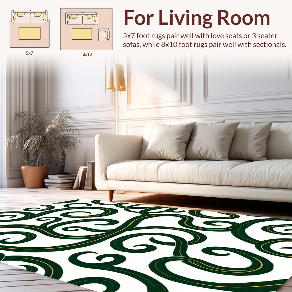 Elegant Scrollwork Green Gold Design Rug