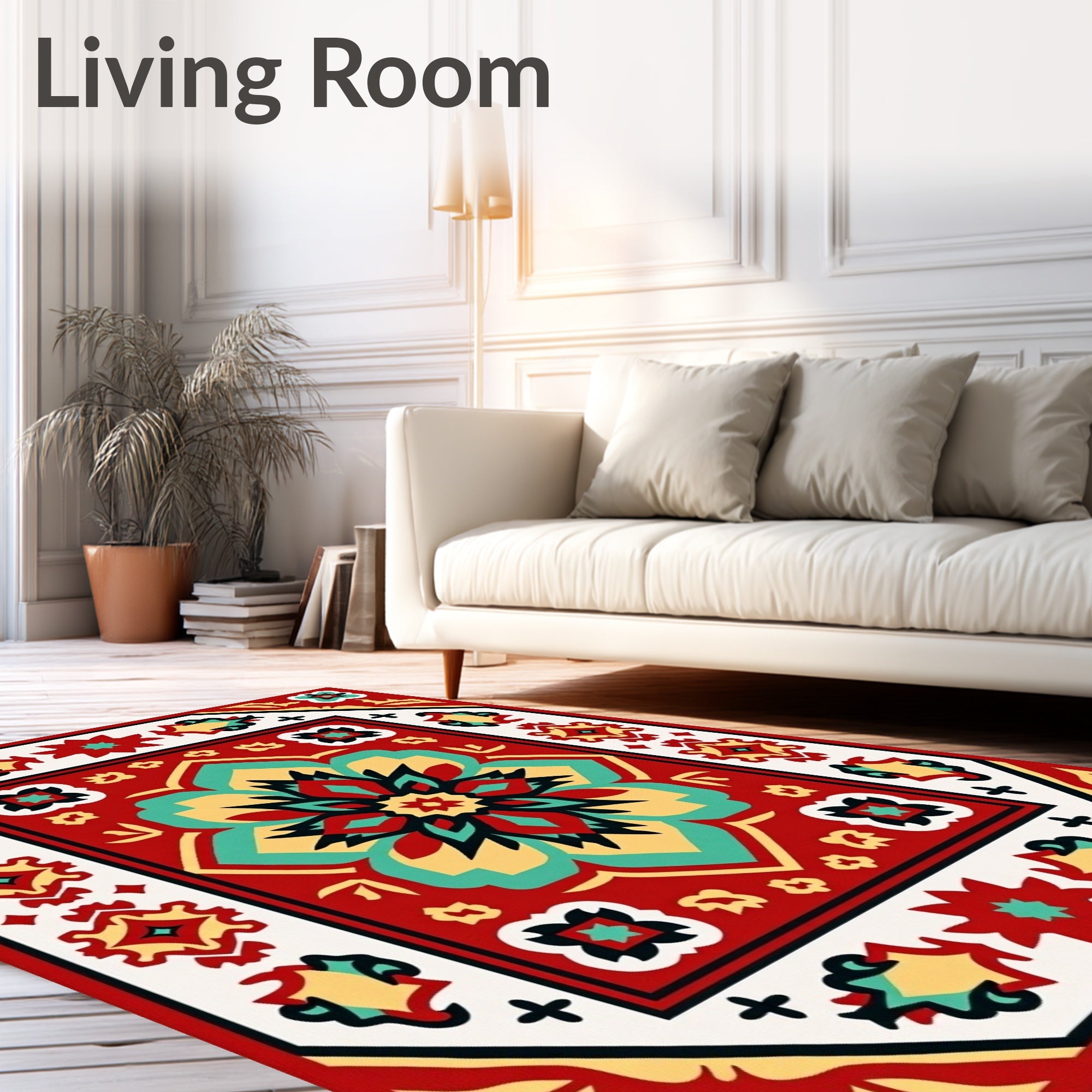 Vibrant Floral Medallion Geometric Rug