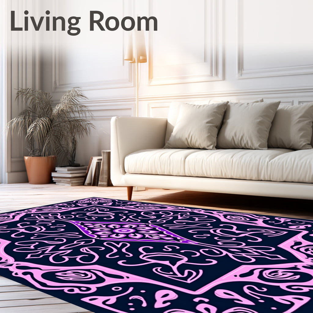 Intricate Floral Pink Violet Outline Rug