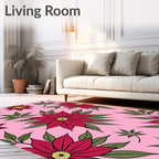 Red Floral Pattern on Pink Background Rug