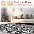 Black White Geometric Maze Pattern Rug
