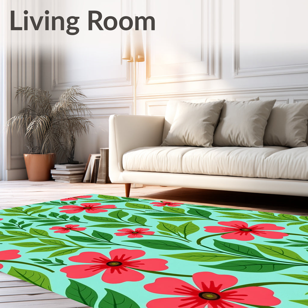 Coral Flower Foliage Garden Rug