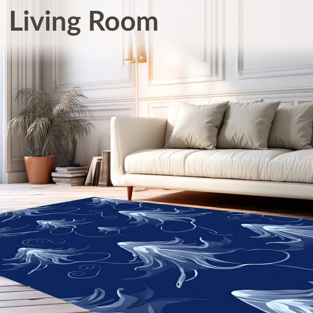 Ethereal Deep Blue Jellyfish Pattern Rug