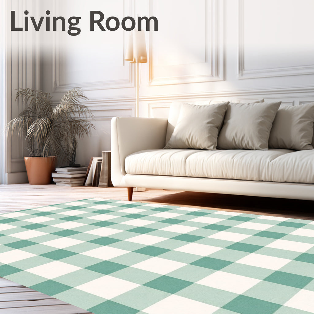 Classic Green White Gingham Pattern Rug