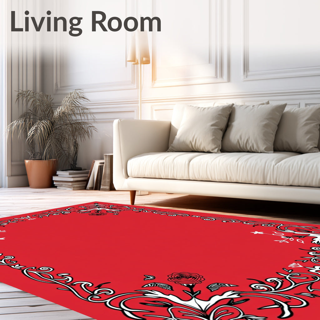 Red Floral Vines With Butterflies Rug