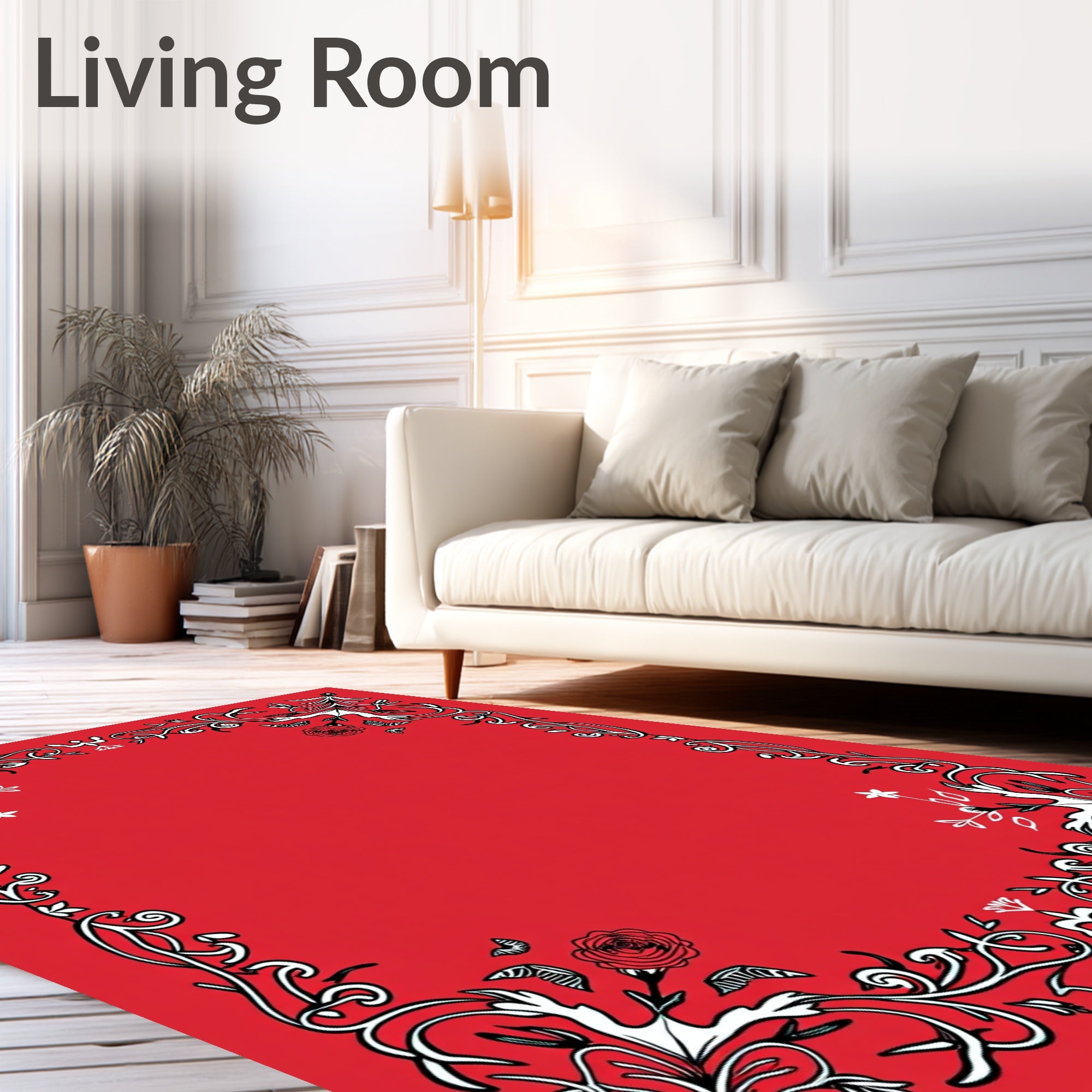 Red Floral Vines With Butterflies Rug