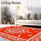 Bold Orange White Floral Scroll Pattern Rug