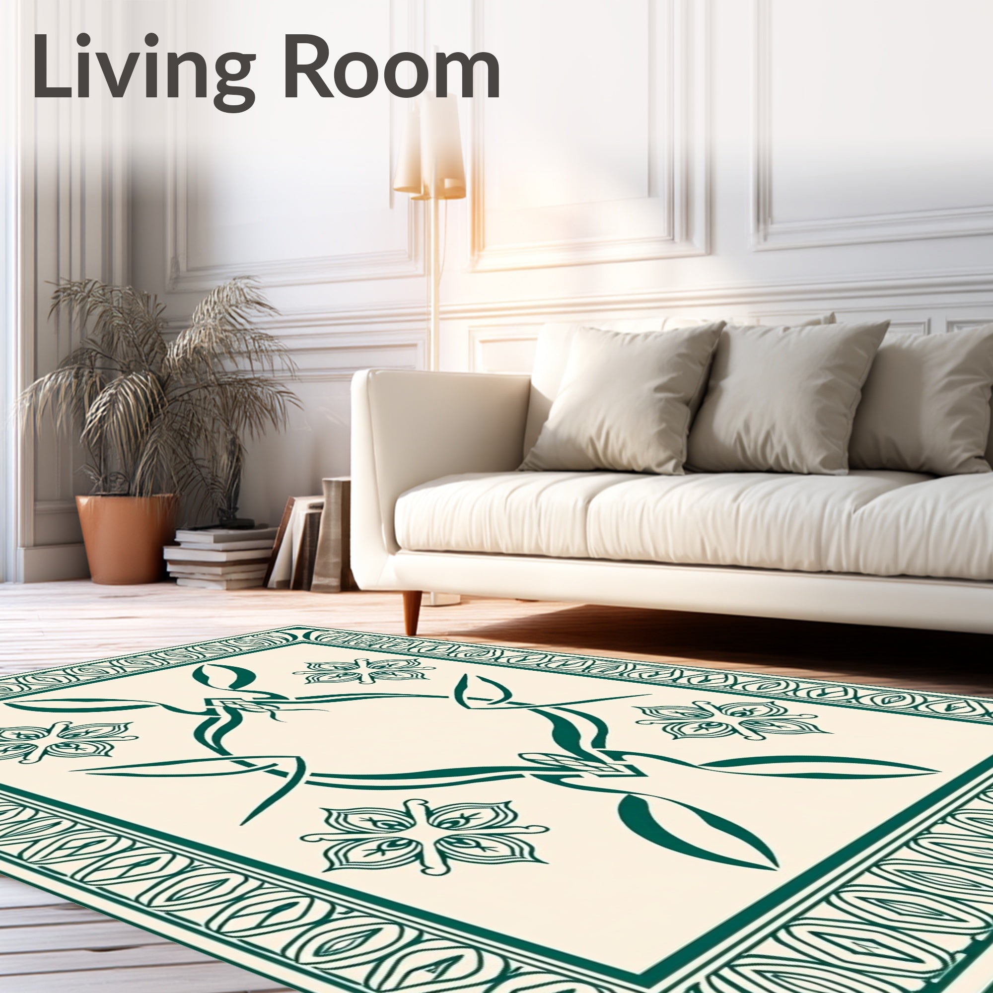 Elegant Emerald Floral Abstract Design Rug