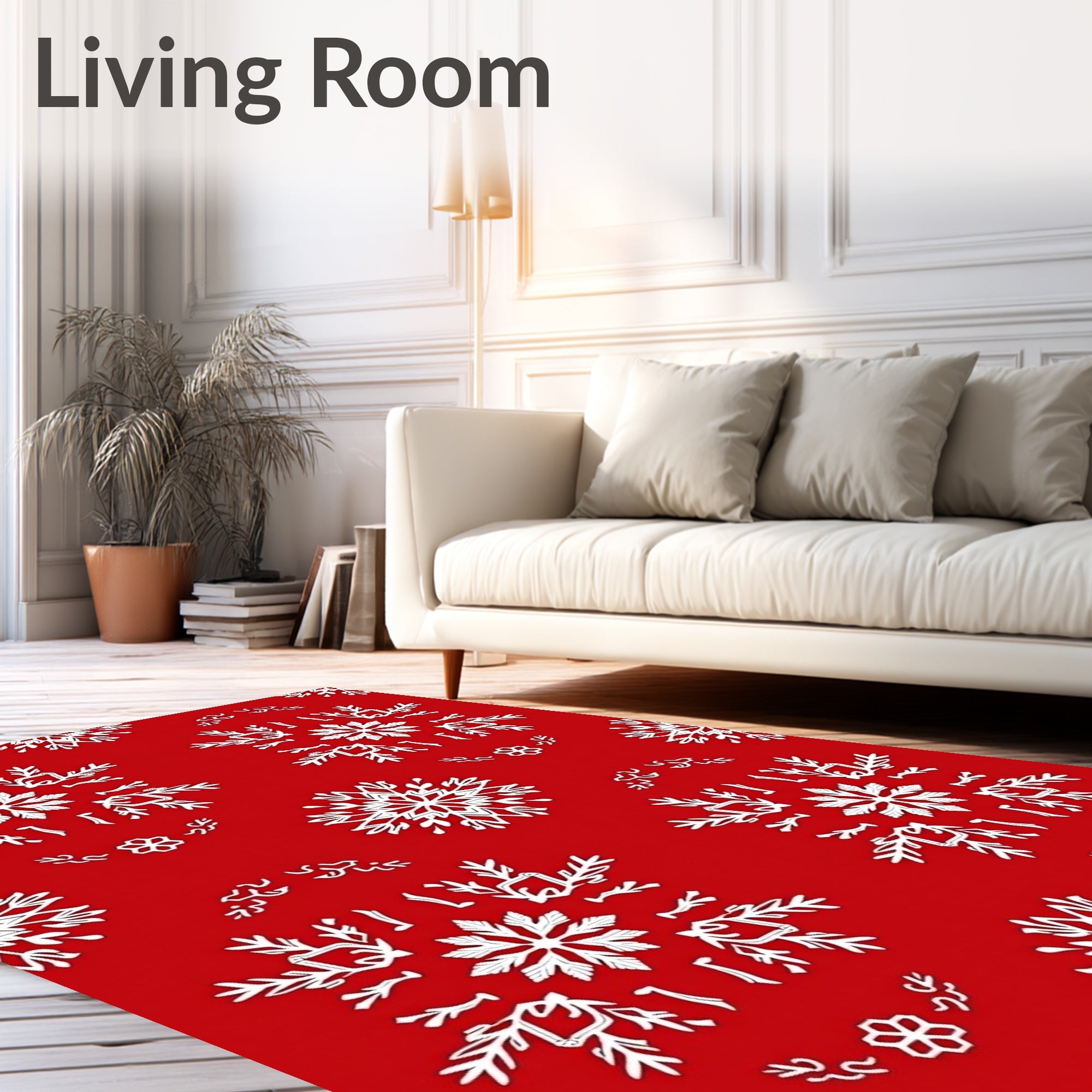 Red White Winter Snowflake Mandala Rug