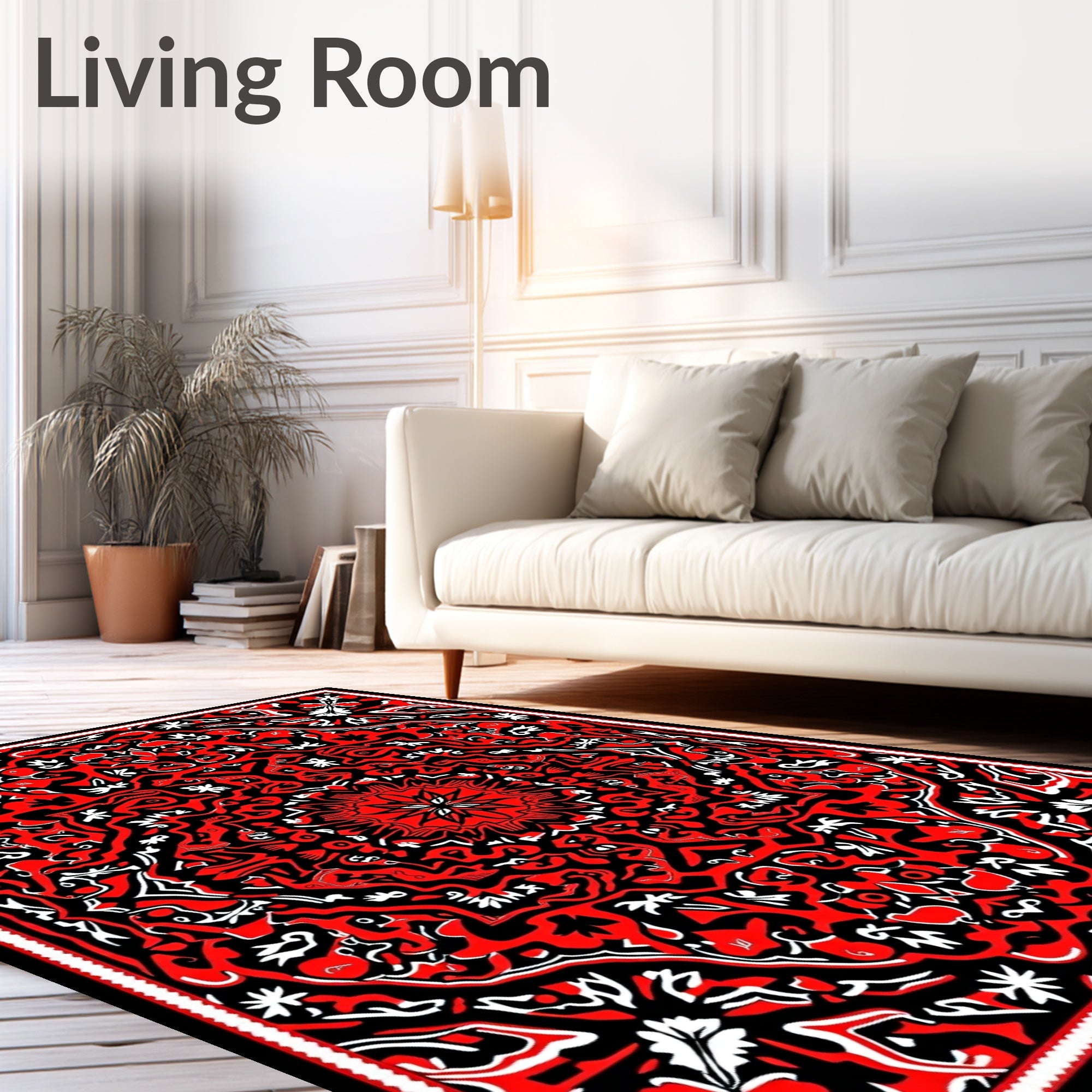 Intense Red Black Mandala Pattern Rug
