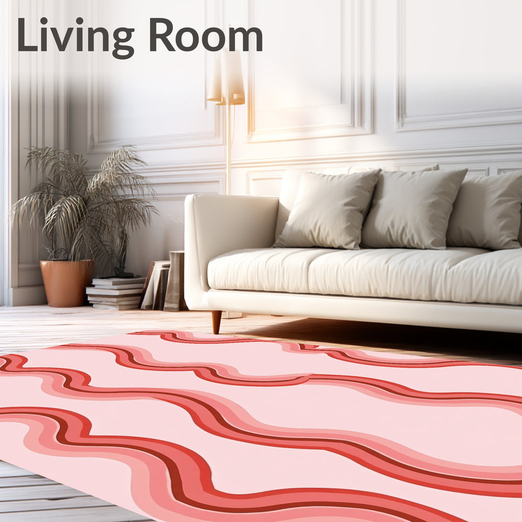 Retro Wavy Red Stripes Rug