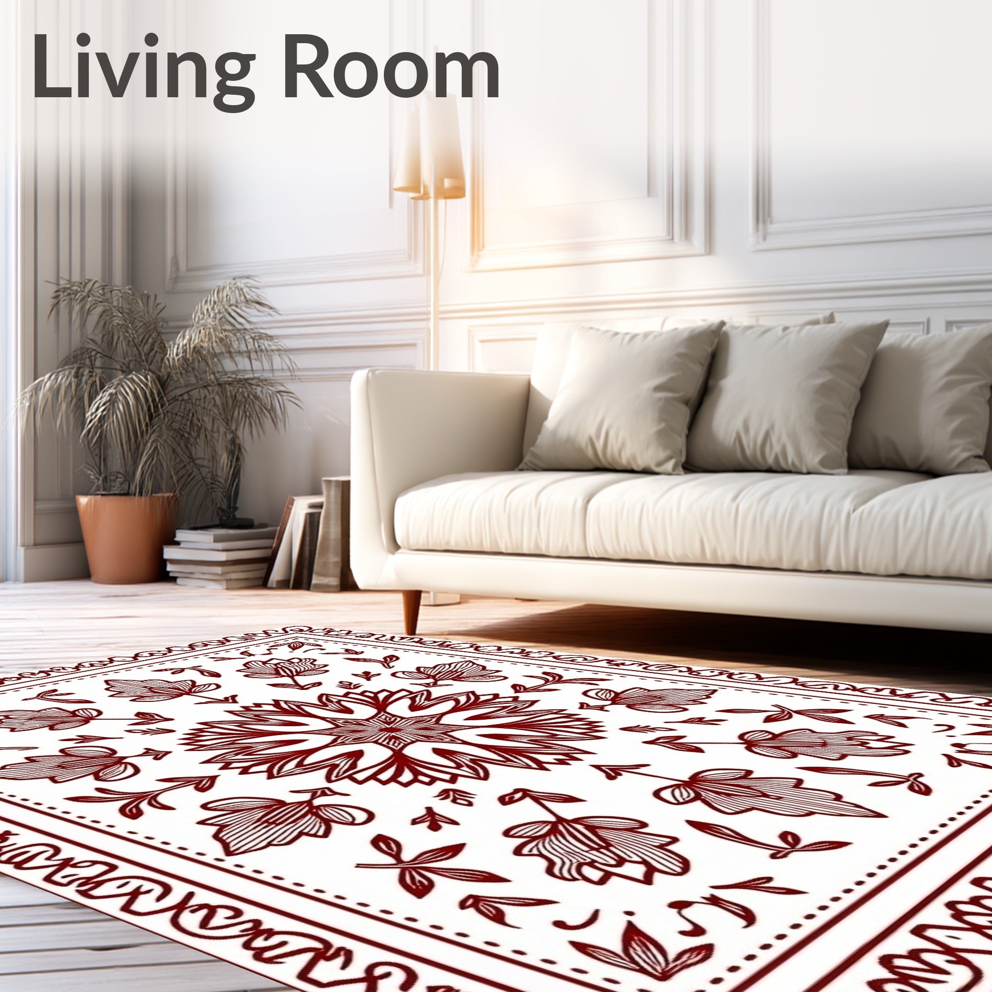 Drawn Floral Mandala With Border Design Rug