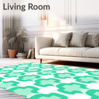 Modern Aqua Interlocking Shape Pattern Rug