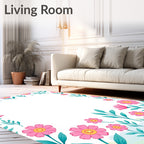 Whimsical Pink Floral Branch Border Rug