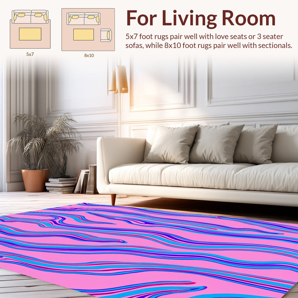 Wavy Lines Pink Blue Pattern Rug