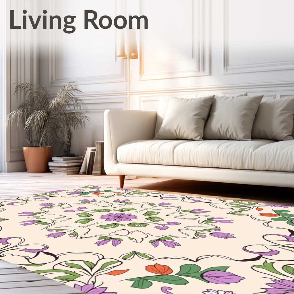 Floral Medallion Pattern With Purple Accents Rug