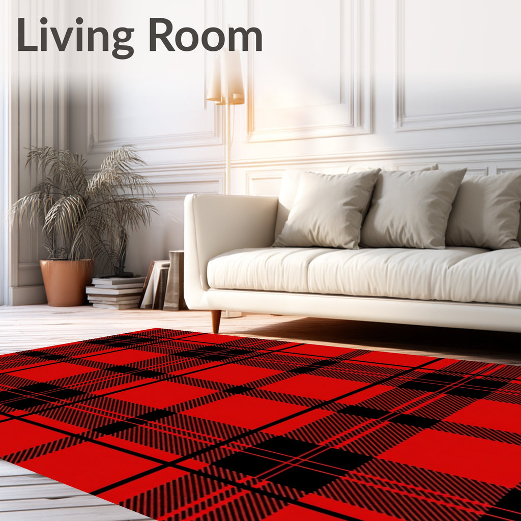 Classic Red Black Plaid Pattern Rug