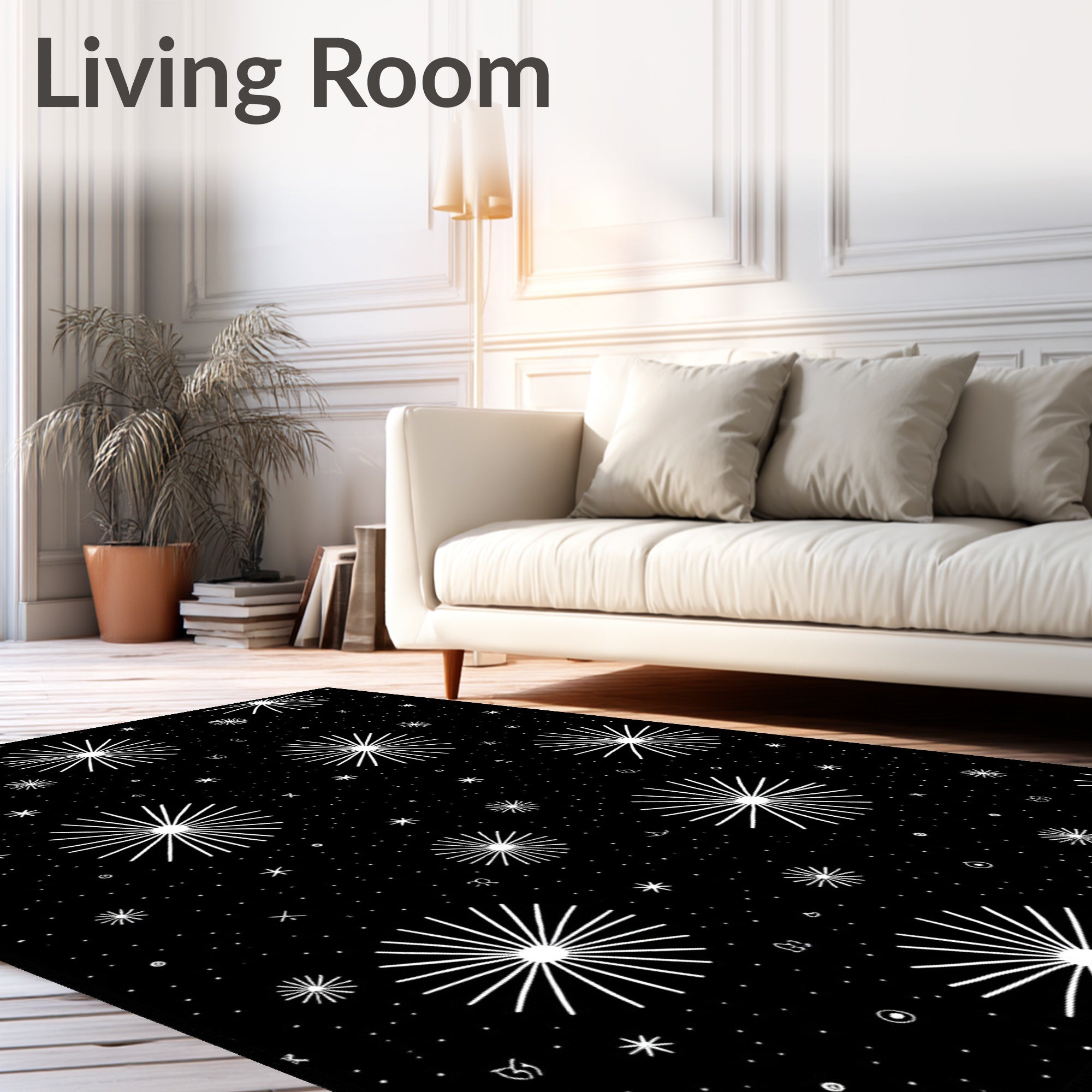 Radiant Starburst Pattern Black White Rug