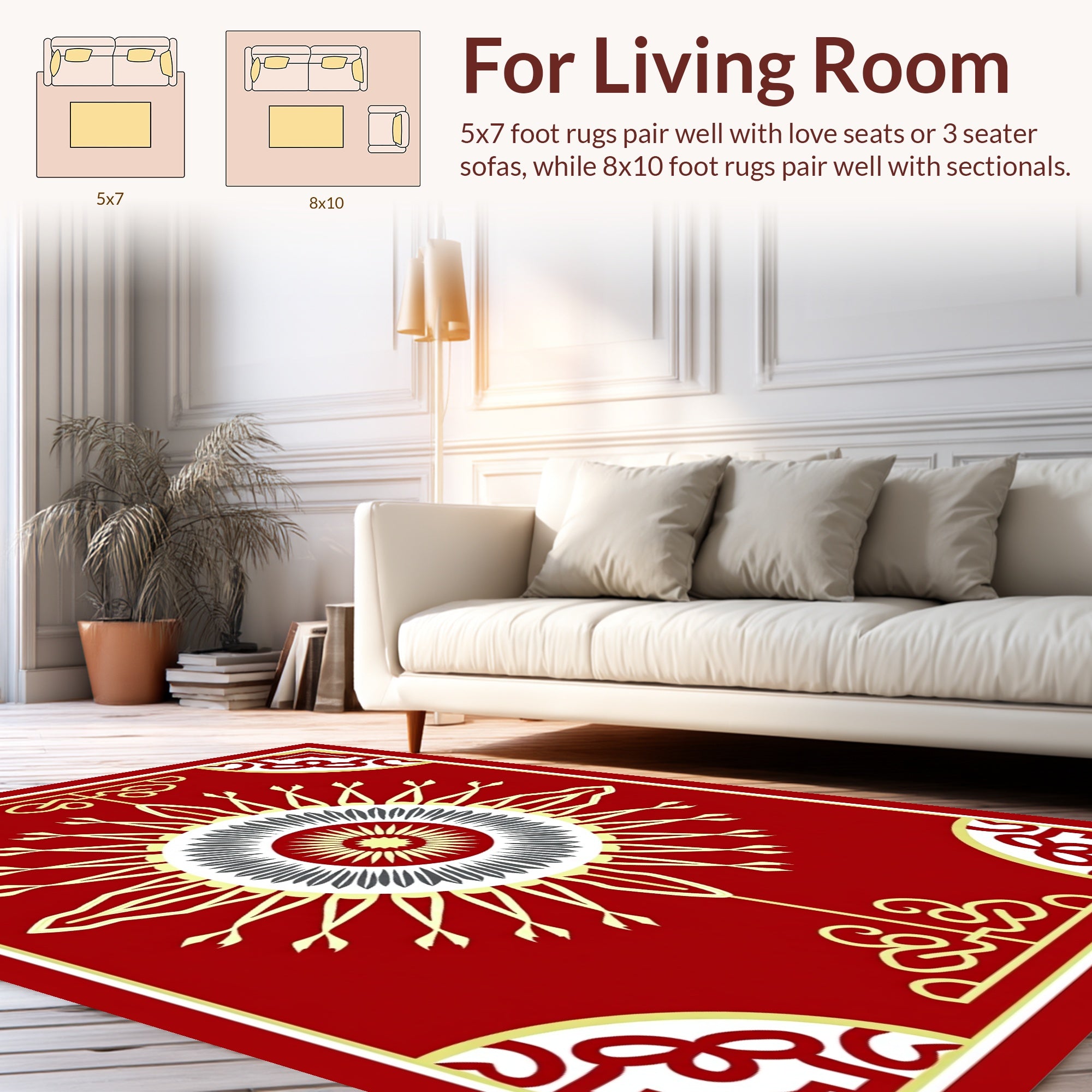 Central Sunburst Geometric Design Red Rug