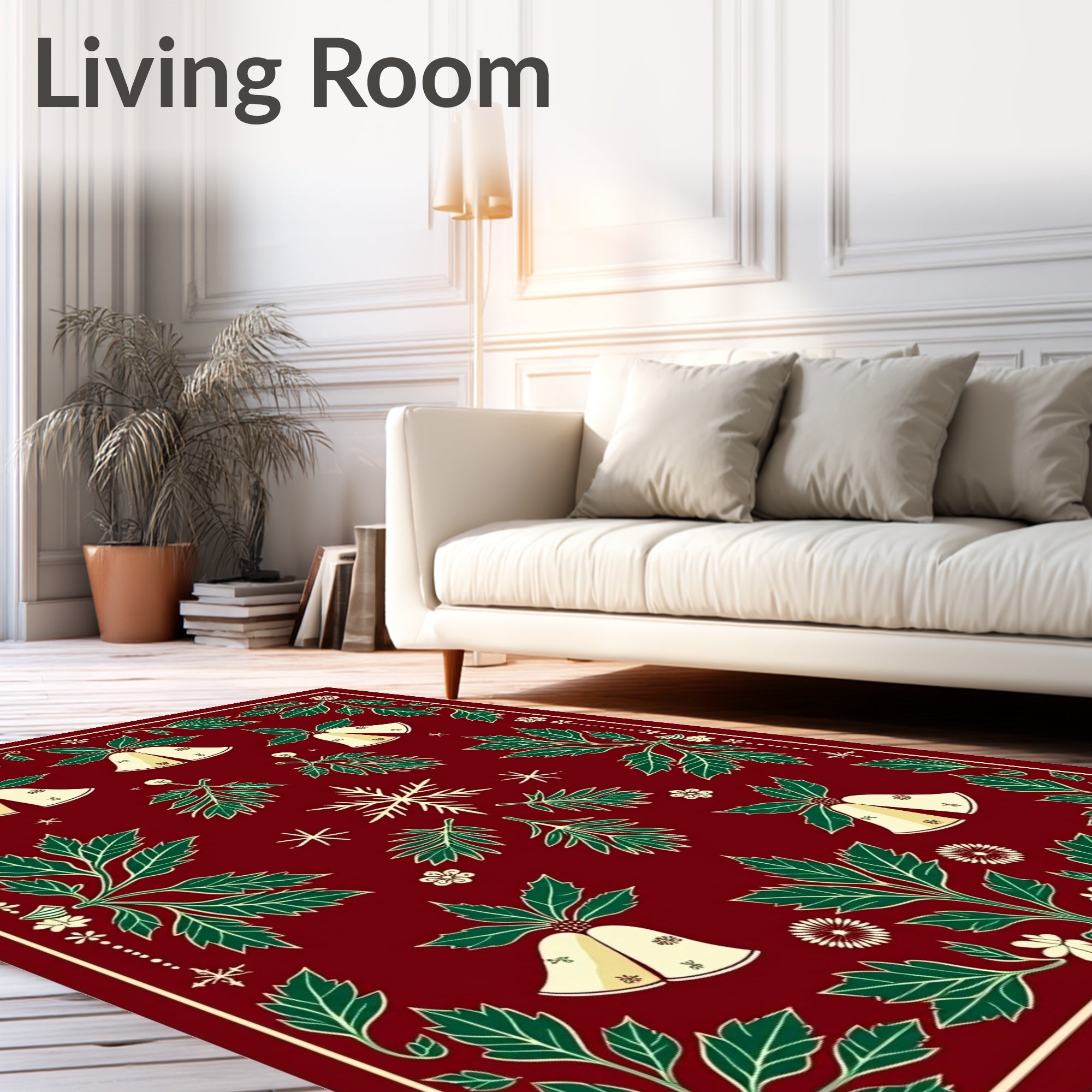 Red Festive Holly Bells Snowflakes Rug