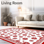 Red Floral All-Over Bordered Rug