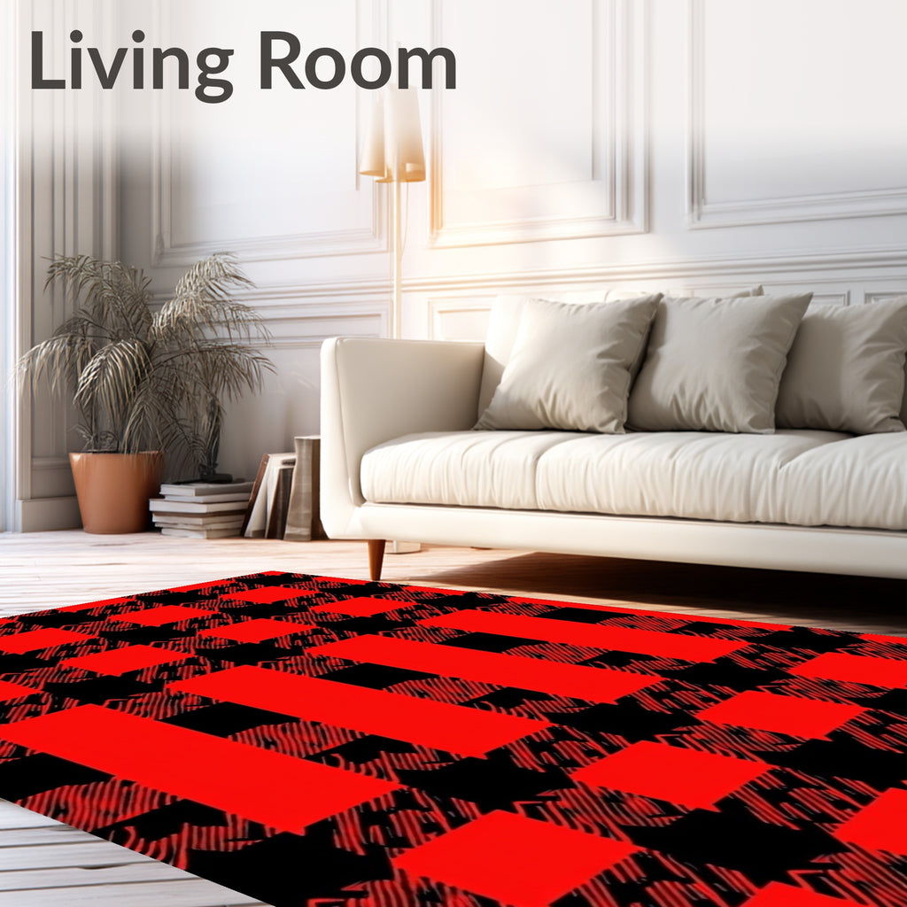 Red Black Buffalo Check Pattern Rug