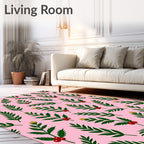 Pink Green Berry Branch Foliage Harmony Rug