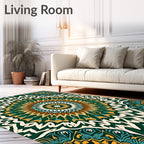 Green And Gold Mandala Pattern Rug