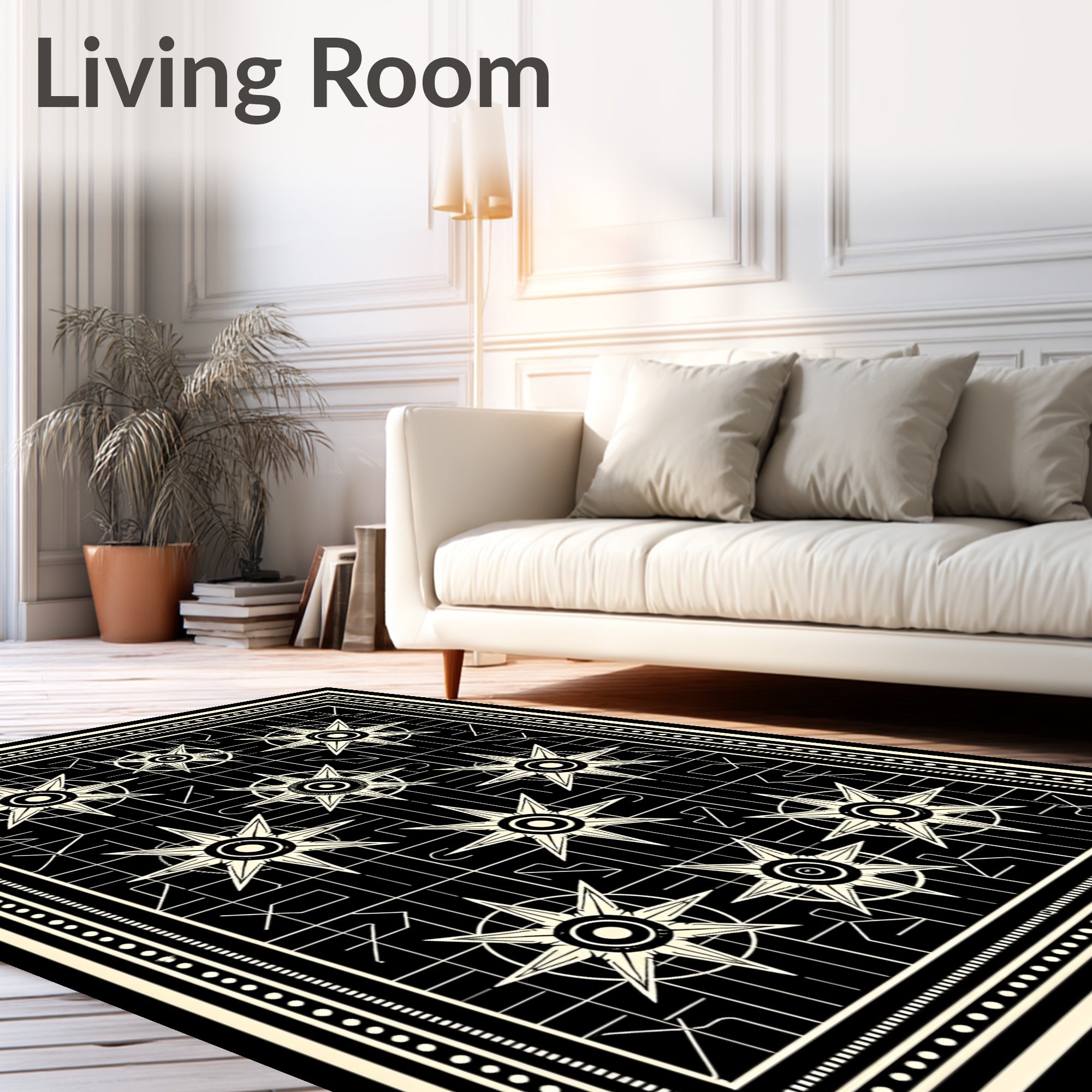 Geometric Starburst Patterned Art Deco Rug