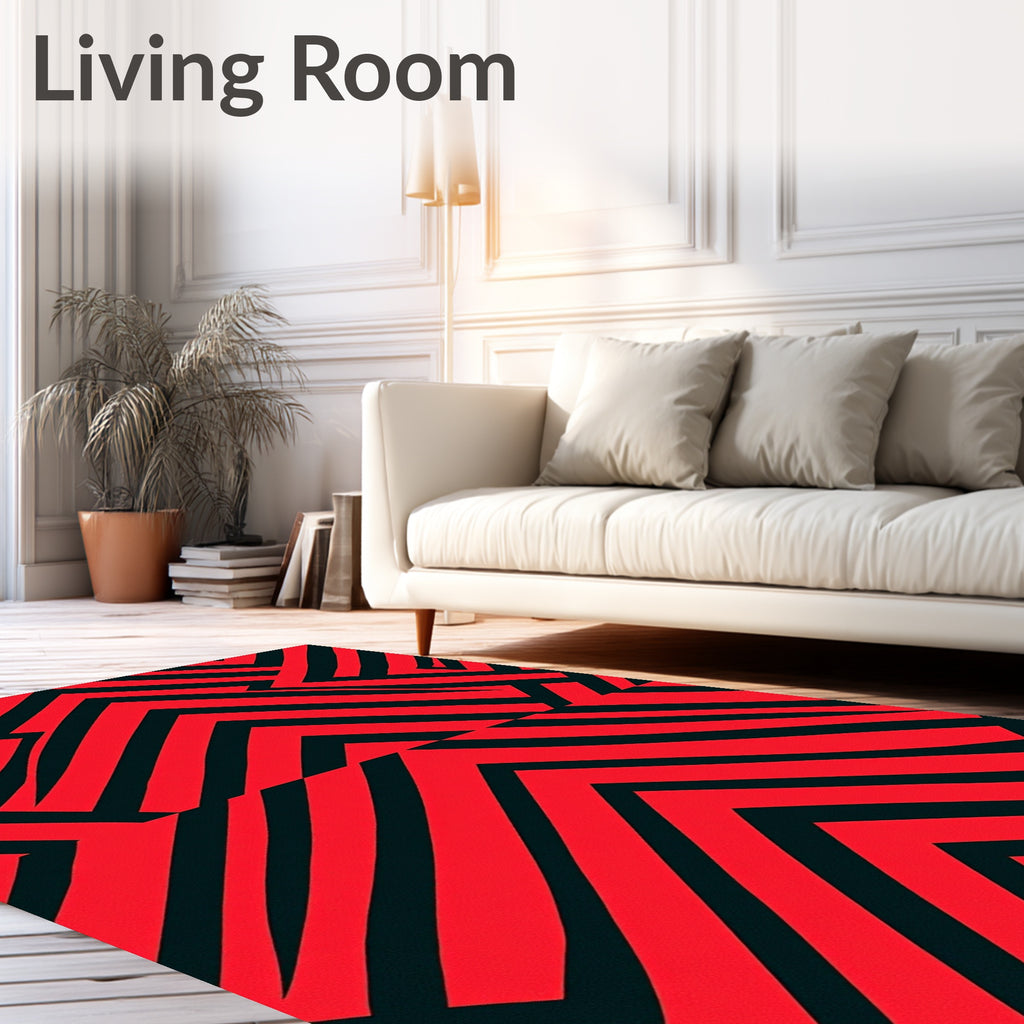 Bold Red Black Geometric Stripes Rug
