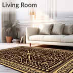 Ornate Gold Brown Intricate Geometric Rug