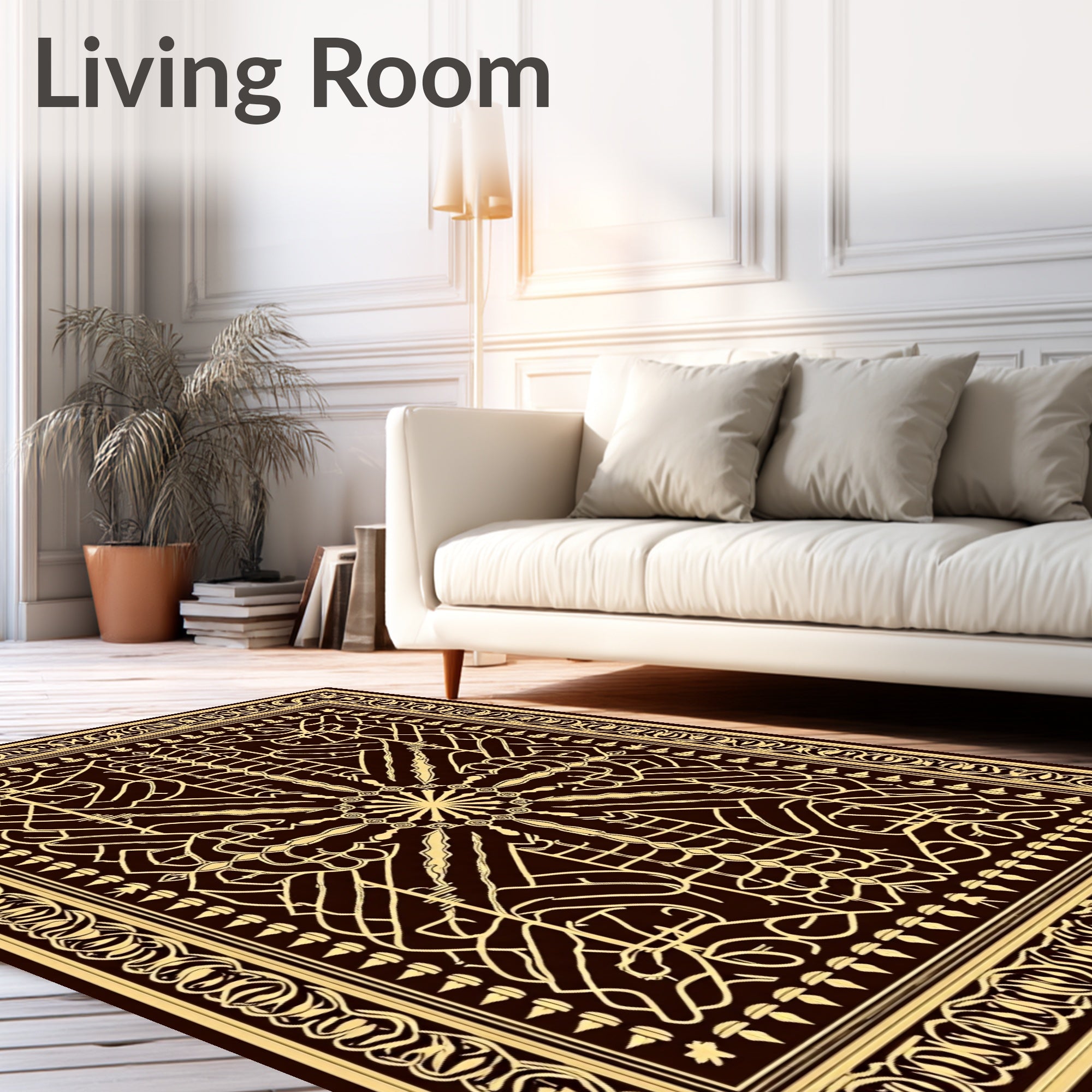 Ornate Gold Brown Intricate Geometric Rug