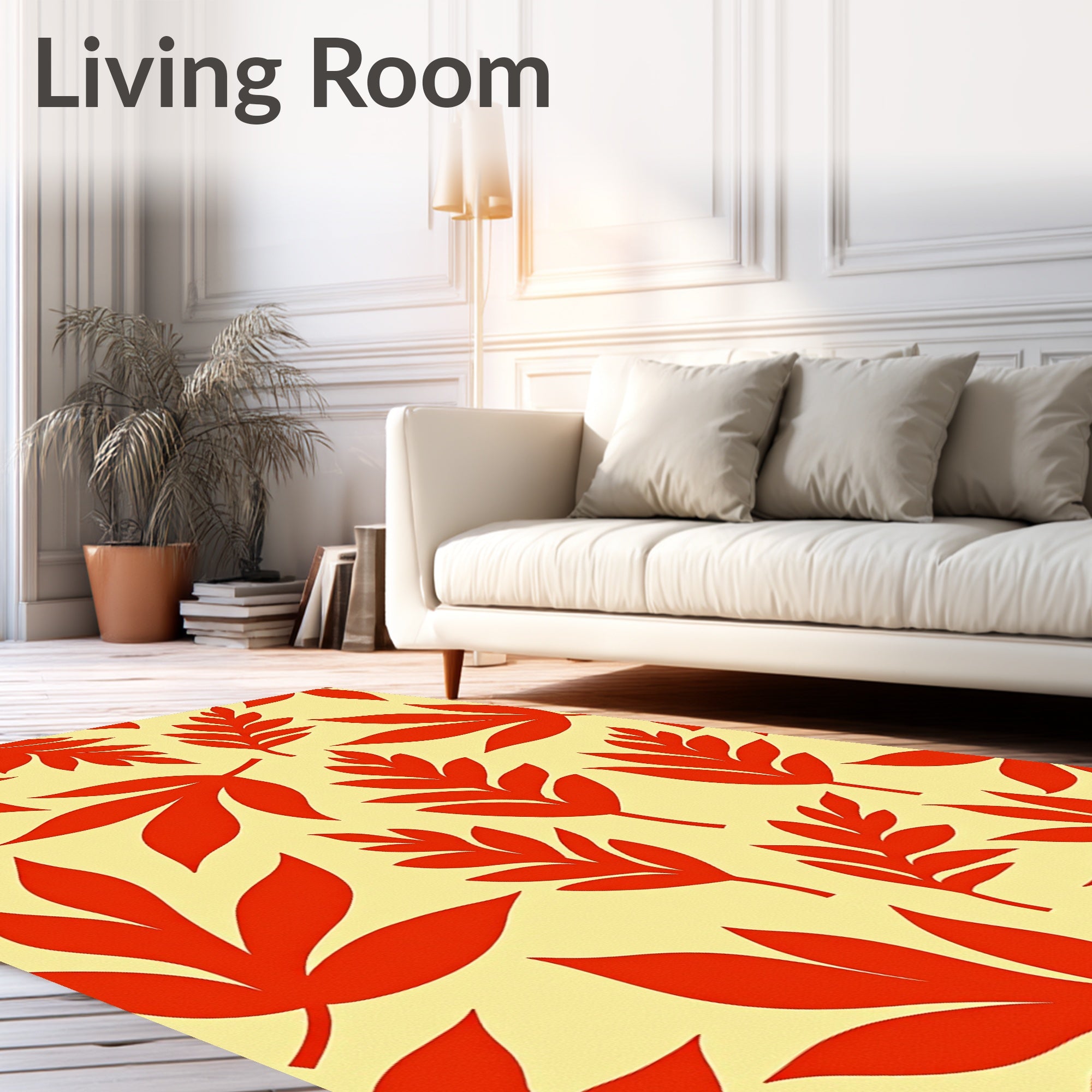 Bold Red Leaf Pattern Design Rug
