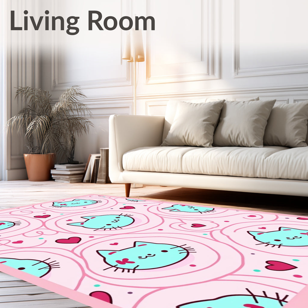 Cute Kitty Hearts Swirls Pattern Rug